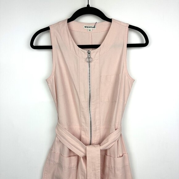 Whistles Alex Zip Front Tie Waist Sleeveless Jumpsuit Pale Pink Size 2 - Picture 3 of 12